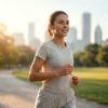 A runner using a retro iPod-style Apple Watch case during an early morning jog without carrying a smartphone.