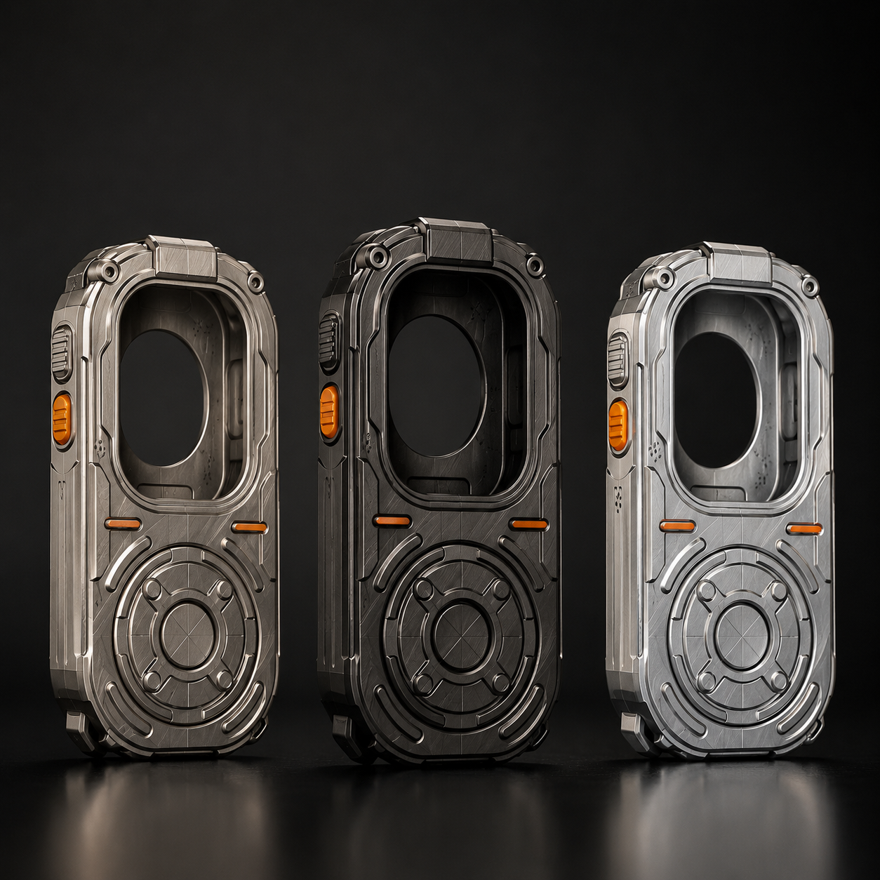 RePod Ultra Apple Watch Ultra Case Three Color Options RePod Ultra Apple Watch Ultra case in natural titanium black titanium and ultra silver colors