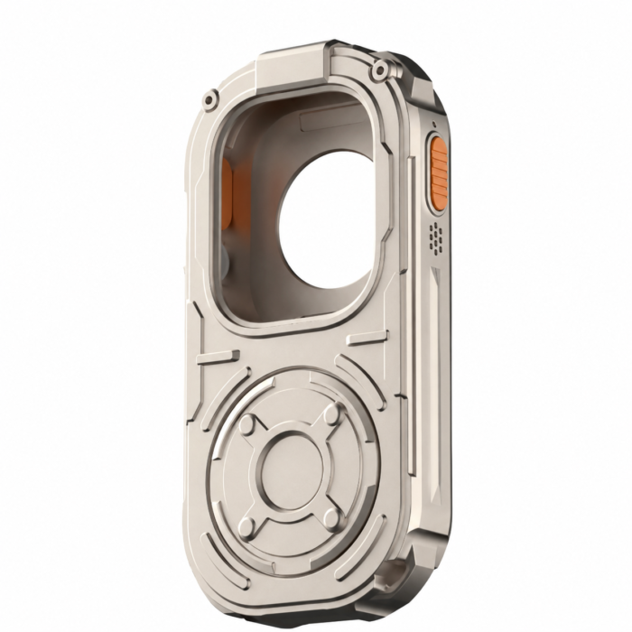 RePod Ultra Apple Watch Ultra case in natural titanium on white background