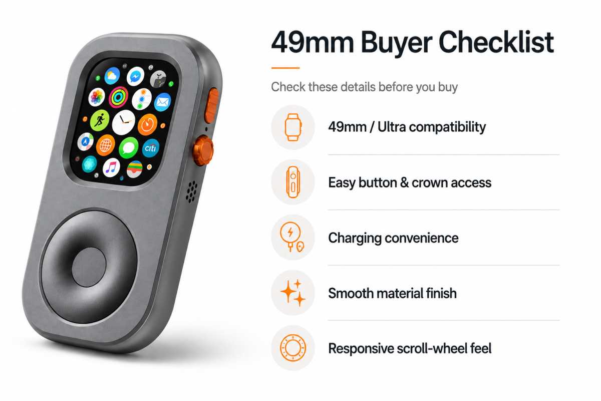 Apple Watch Ultra 49mm RePod case showing dedicated fit, larger display, cellular independence, and rugged handheld feel