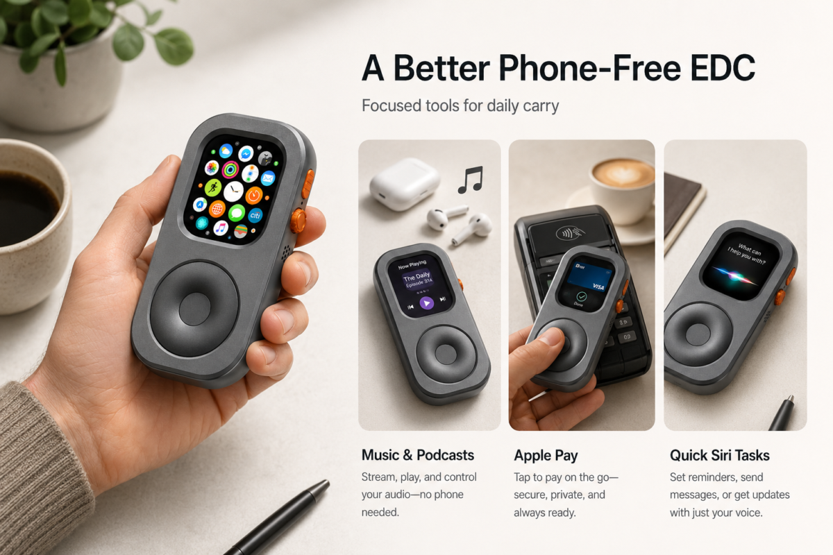 Apple Watch Ultra in RePod handheld case used for phone-free everyday carry with music Apple Pay and Siri tasks