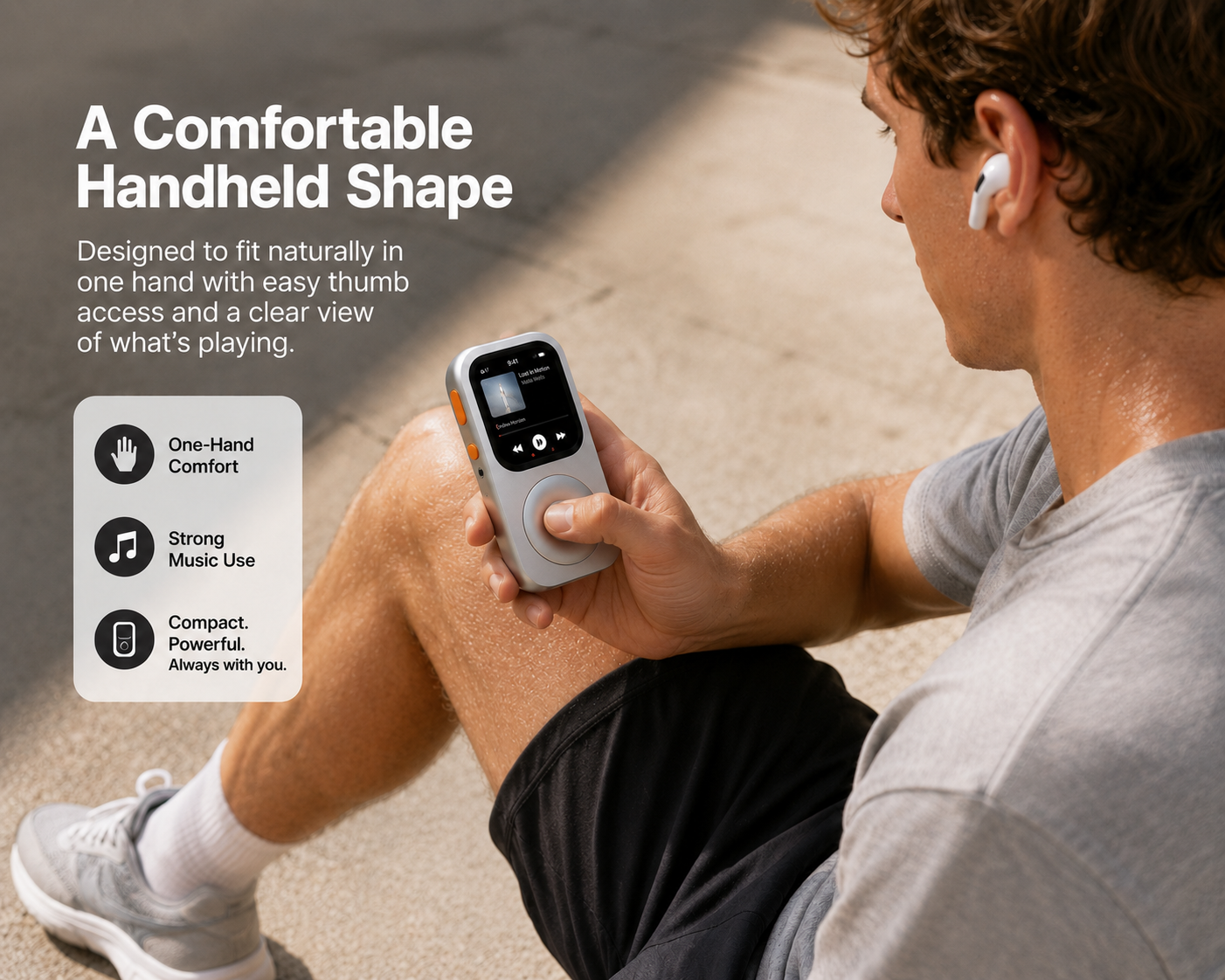 Comfortable handheld Apple Watch iPod case with RePod used for music control