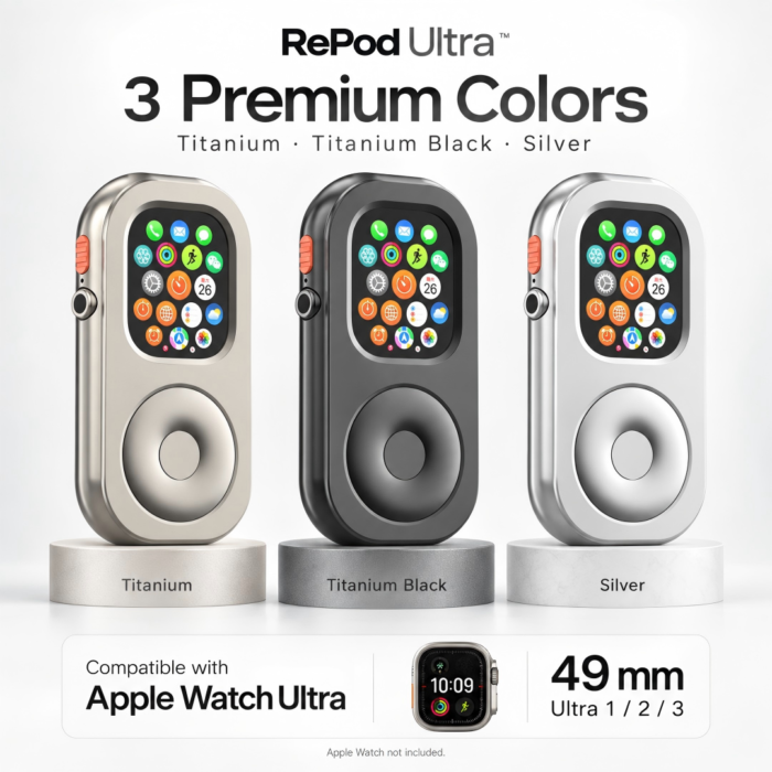 RePod U 49mm aluminum case for Apple Watch Ultra in Titanium, Titanium Black and Silver