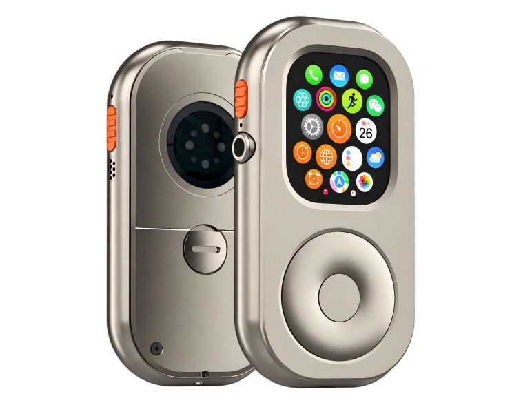Apple Watch Ultra shown inside a RePod iPod-style handheld conversion case