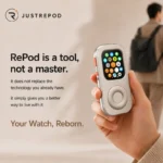 RePod C held in hand as a minimalist Apple Watch handheld device