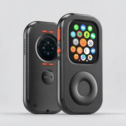 Titanium Black RePod C case shown from the front and back with an Apple Watch display.