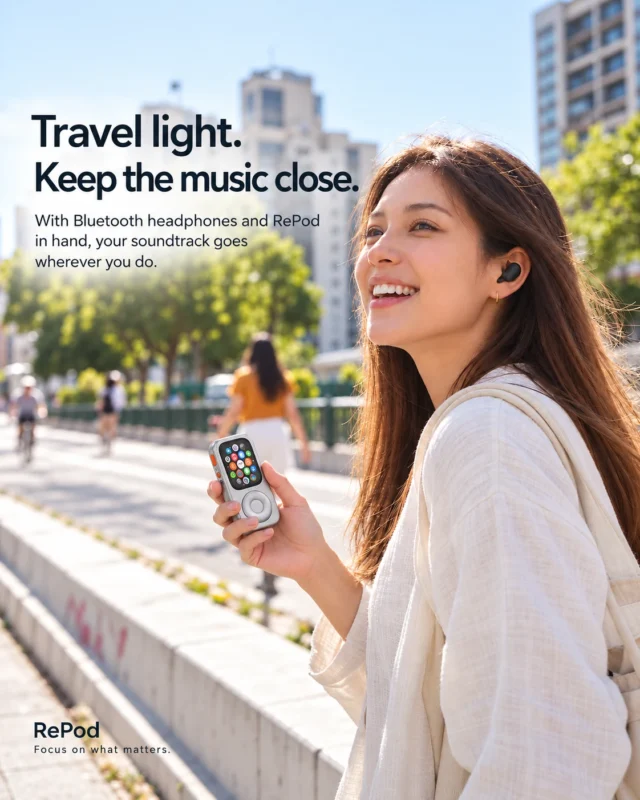 RePod C lifestyle scene featuring wearable device in a travel setting