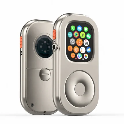 RePod U 49mm titanium case with Apple Watch Ultra display, shown from front and back.